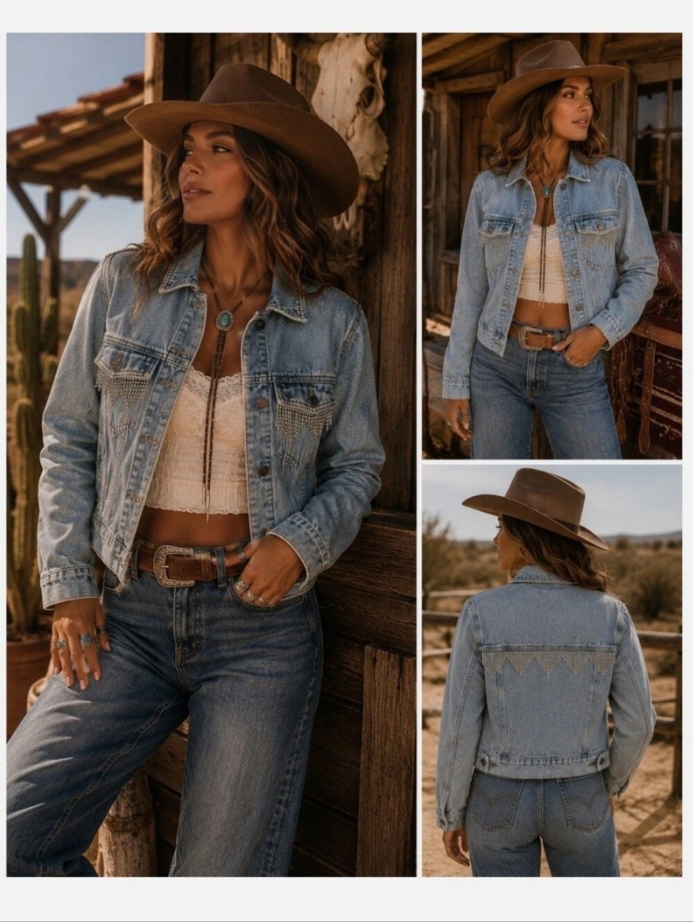 Saltwater Luxe Rhinestone Fringe Denim Jacket